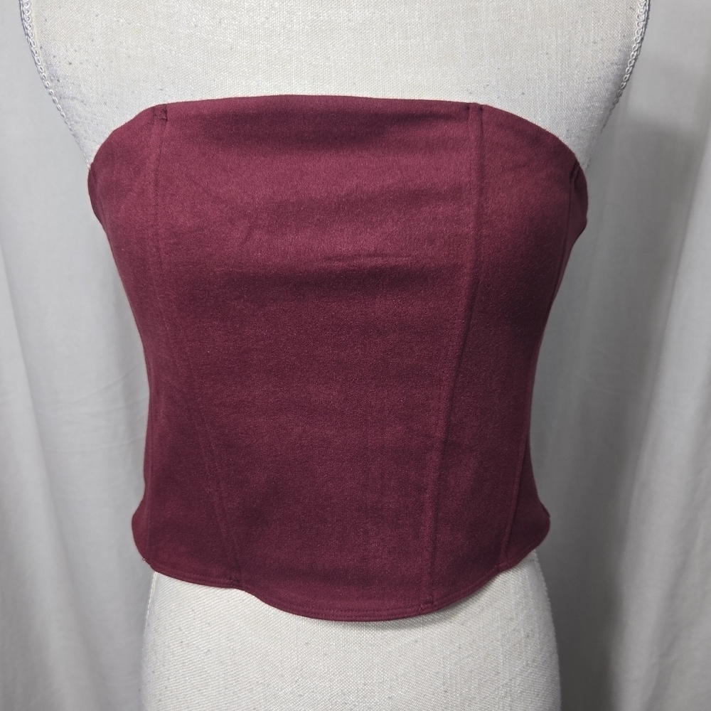 Reoria Zip Up Corset Suede Feel NWT Sz L Maroon